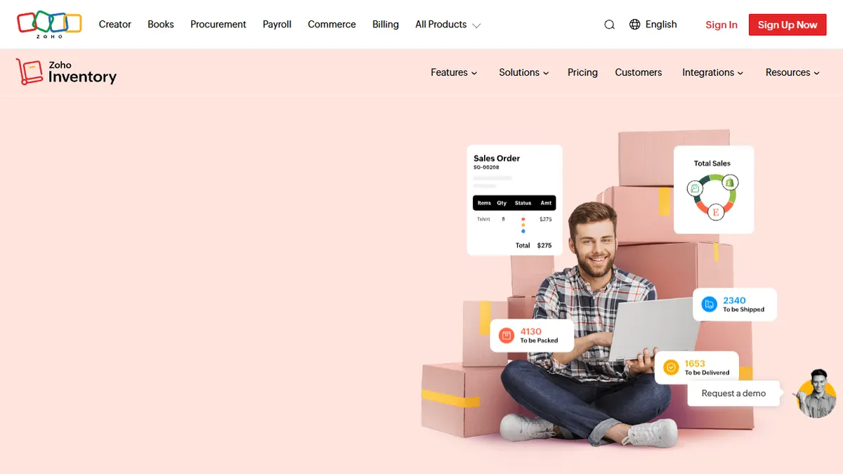 Zoho Inventory's dashboard showcasing AI predictions.
